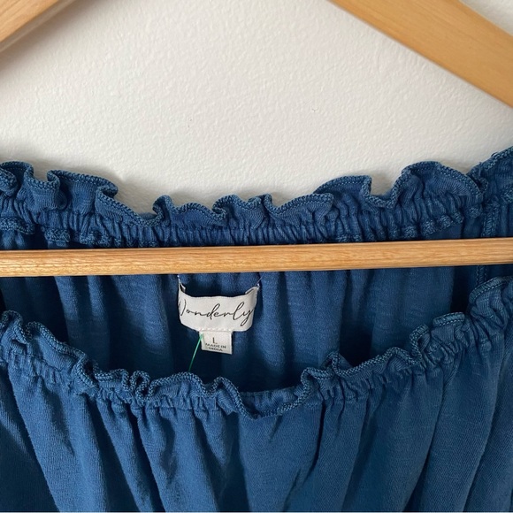 Wonderly Blue Off Shoulder 3/4 Sleeve Peasant Blouse Women’s Large - Picture 3 of 3